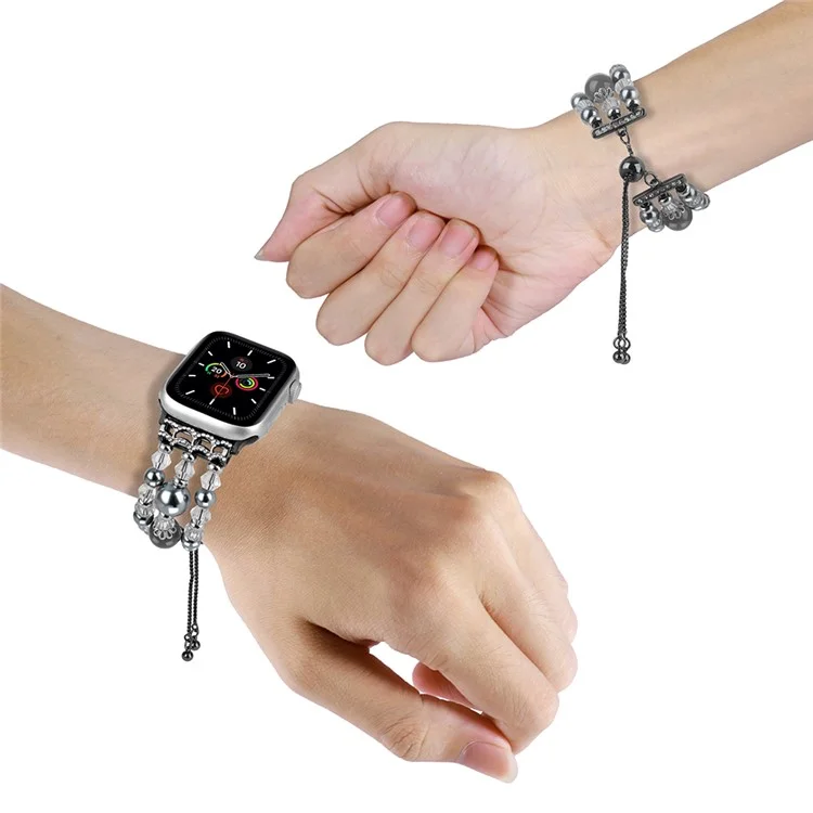 Correa de reloj para Apple Watch Series 10 42mm / 9 8 7 41mm / SE (2023) SE (2022) SE 6 5 4 40mm / 3 2 1 38mm Correa de reloj ajustable con cuentas - Gris