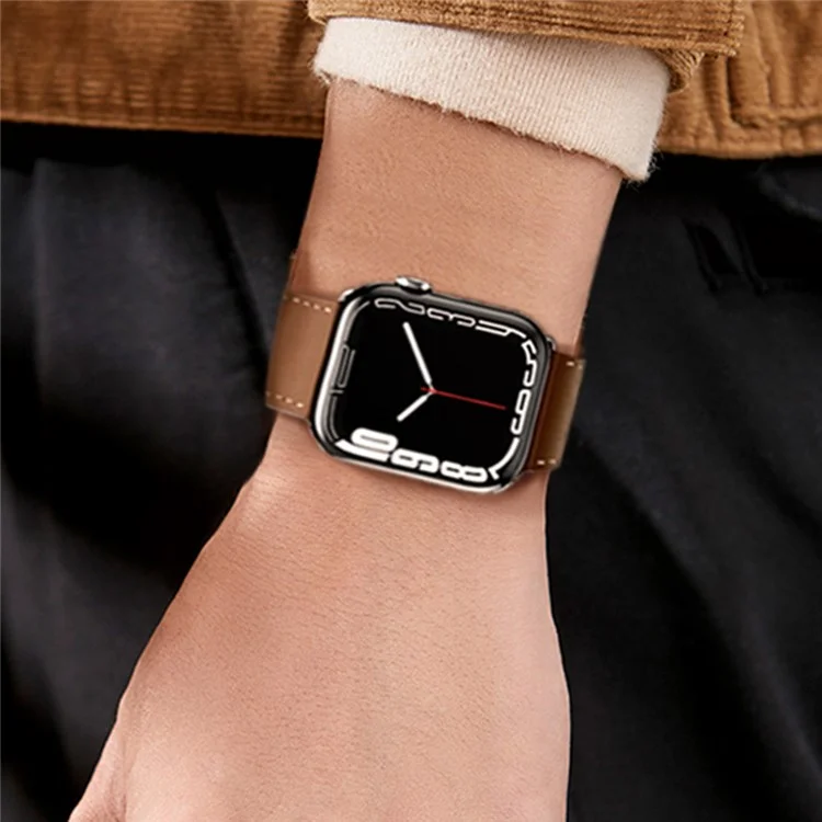 Pour Apple Watch Series 10 46 mm / Ultra 2 Ultra 49 mm / Series 9 8 7 45 mm / 6 5 4 SE (2023) SE (2022) SE 44 mm / 3 2 1 42 mm Véritable bracelet en cuir de vache Rivet Decor Strap - Marron