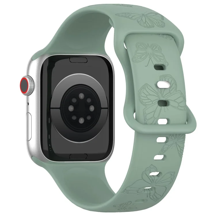 Watch Strap for Apple Watch Series 10 42mm / 9 8 7 41mm / SE (2023) SE (2022) SE 6 5 4 40mm / 3 2 1 38mm Butterfly Silicone Watch Band - Olive Green