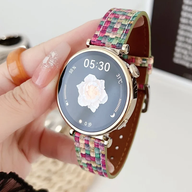 For Huawei Watch GT 4 41mm / Garmin Venu 3S Watch Strap Braided PU Leather 18mm Wrist Band - Rainbow