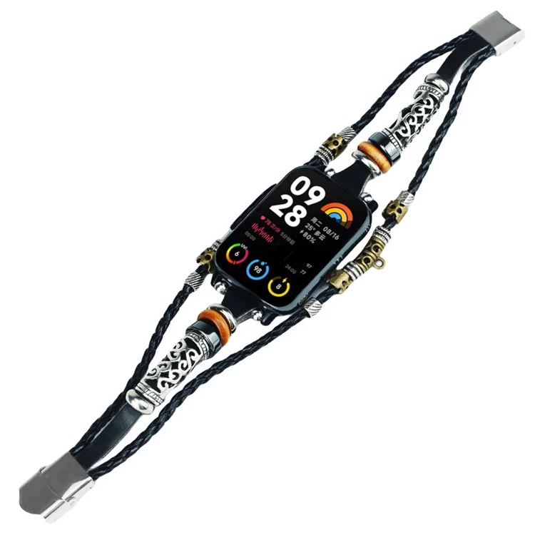 Para la banda del reloj Xiaomi Smart Band 8 Pro Banda de reloj de estilo étnico retro con cuentas - Negro