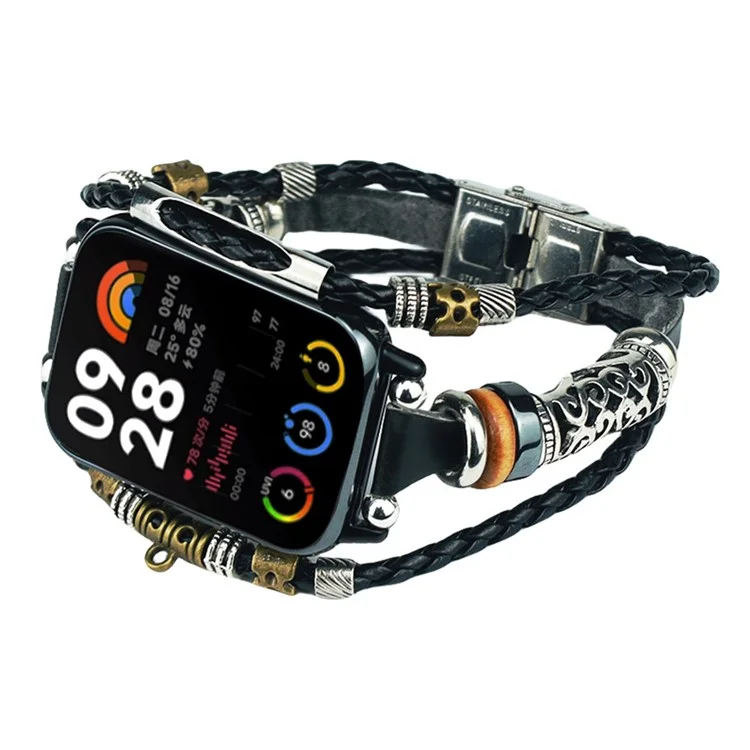 Para la banda del reloj Xiaomi Smart Band 8 Pro Banda de reloj de estilo étnico retro con cuentas - Negro