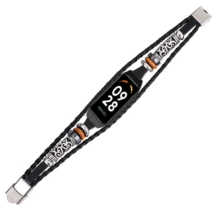 Para Xiaomi Redmi Band 2 Ethnic Style Watch Strap DIY Beads Wrist Band Bracelet - Negro