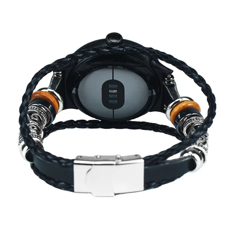 Para Google Pixel Watch 3 41mm / Watch 2 / Pixel Watch Ethnic Braided Leather Watch Strap Beads Wrist Band - Negro