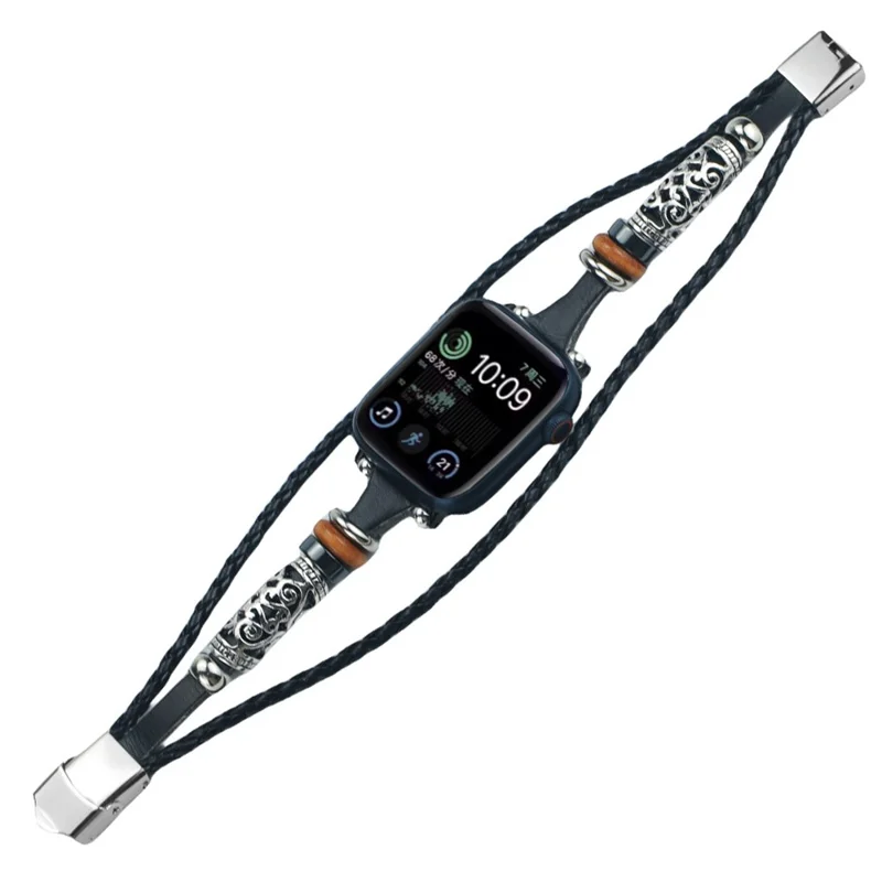 Watch Strap for Apple Watch Series 11 10 42mm / 9 8 7 41mm / SE3 SE2 SE 6 5 4 40mm / 3 2 1 38mm Ethnic Retro Band - Black