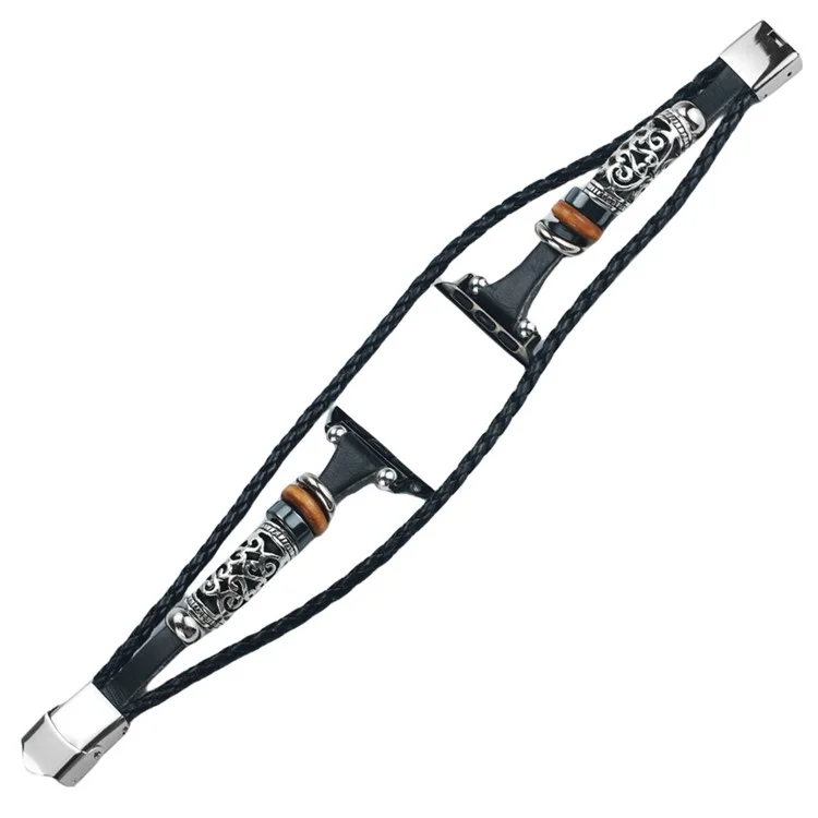 Для Apple Watch Series 10 46mm / Ultra 2 Ultra 49mm / Series 9 8 7 45mm / 6 5 4 SE (2023) SE (2022) SE 44mm / 3 2 1 42mm Watch Band Этнический наручный ремешок - Черный