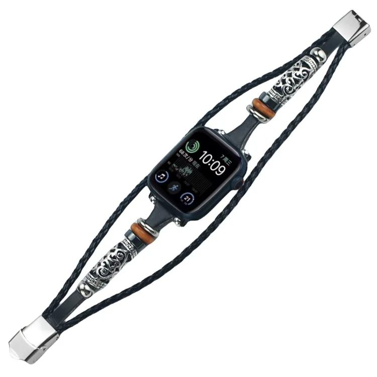 Для Apple Watch Series 10 46mm / Ultra 2 Ultra 49mm / Series 9 8 7 45mm / 6 5 4 SE (2023) SE (2022) SE 44mm / 3 2 1 42mm Watch Band Этнический наручный ремешок - Черный