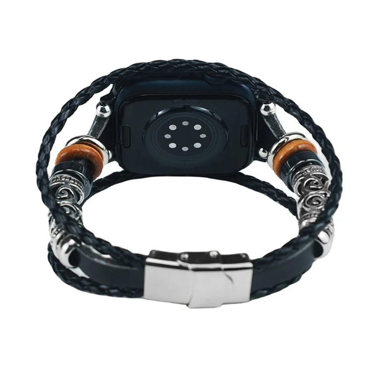 Для Apple Watch Series 10 46mm / Ultra 2 Ultra 49mm / Series 9 8 7 45mm / 6 5 4 SE (2023) SE (2022) SE 44mm / 3 2 1 42mm Watch Band Этнический наручный ремешок - Черный