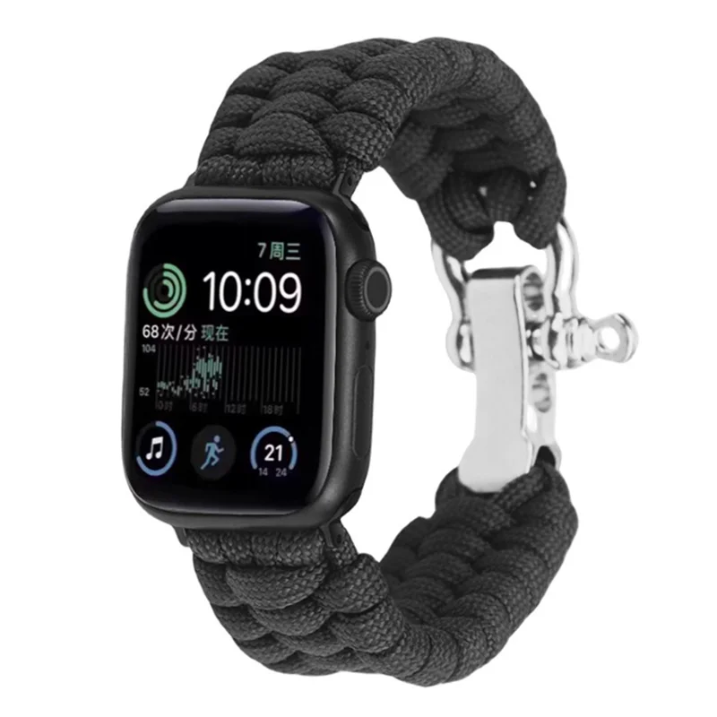 Para Apple Watch Series 10 46mm / Ultra 2 Ultra 49mm / Series 9 8 7 45mm / 6 5 4 SE (2023) SE (2022) SE 44mm / 3 2 1 42mm Nylon Braided Watch Band - Preto