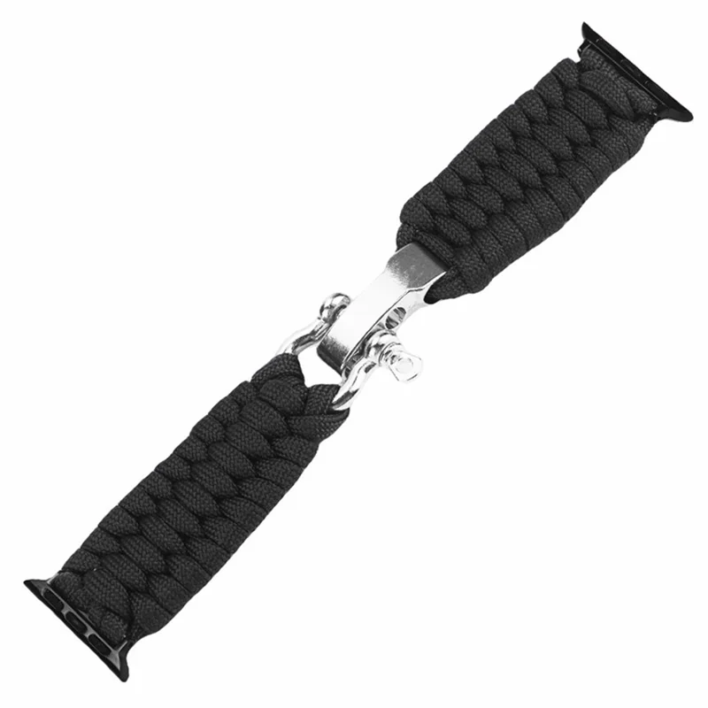Para Apple Watch Series 10 46mm / Ultra 2 Ultra 49mm / Series 9 8 7 45mm / 6 5 4 SE (2023) SE (2022) SE 44mm / 3 2 1 42mm Nylon Braided Watch Band - Preto
