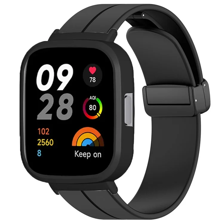 Para Xiaomi Redmi Watch 3 Correa de Reloj Negra Hebilla Magnética Silicona Muñequera con Caja de Reloj - Negro