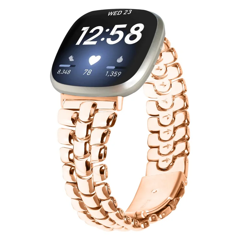 For Fitbit Versa 3 / Sense Replacement Strap Stylish Alloy Smart Watch Band - Rose Gold