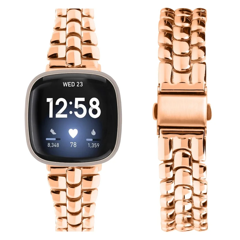 For Fitbit Versa 3 / Sense Replacement Strap Stylish Alloy Smart Watch Band - Rose Gold