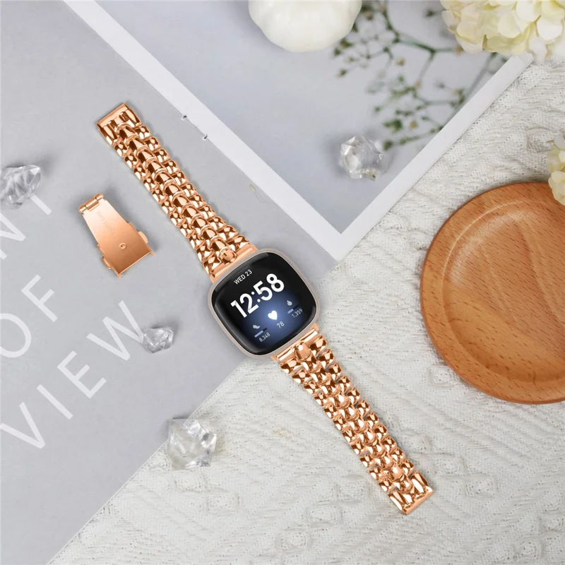 For Fitbit Versa 3 / Sense Replacement Strap Stylish Alloy Smart Watch Band - Rose Gold