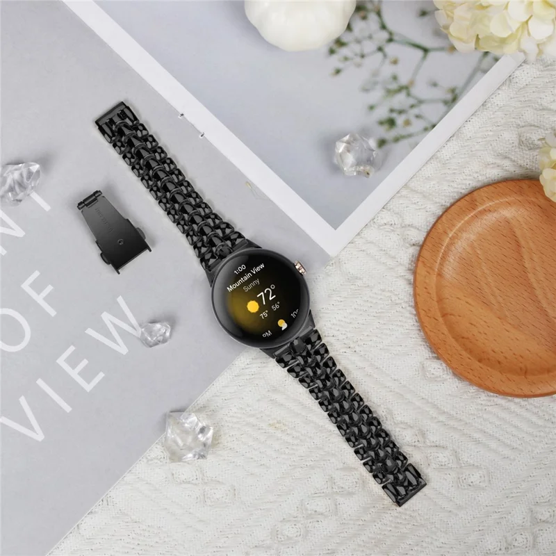 Moderner Austausch-Armband aus Legierung für Google Pixel Watch 3 41 mm / Watch 2 / Pixel Watch, Ersatzarmband – Schwarz