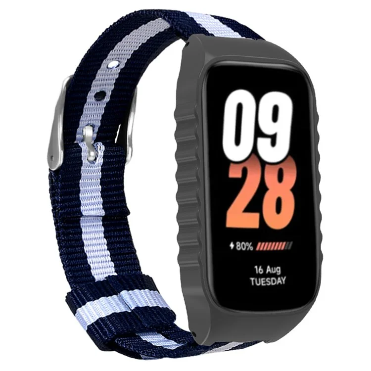 Para Xiaomi Smart Band 8 Active / Correa de Reloj Redmi Smart Band 2 Correa de Nailon con Caja - Azul + Rayas Blancas