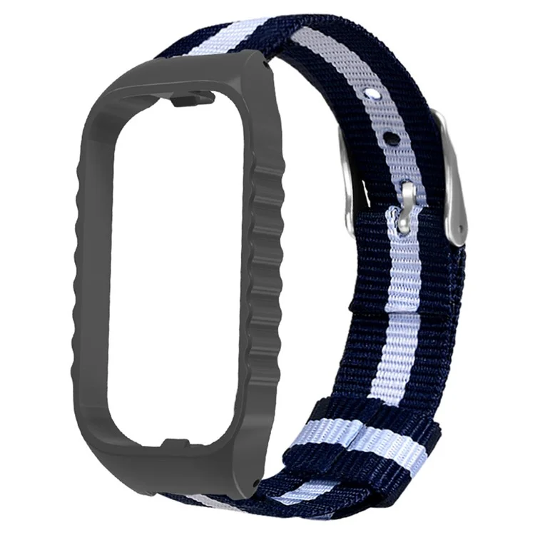 Para Xiaomi Smart Band 8 Active / Correa de Reloj Redmi Smart Band 2 Correa de Nailon con Caja - Azul + Rayas Blancas