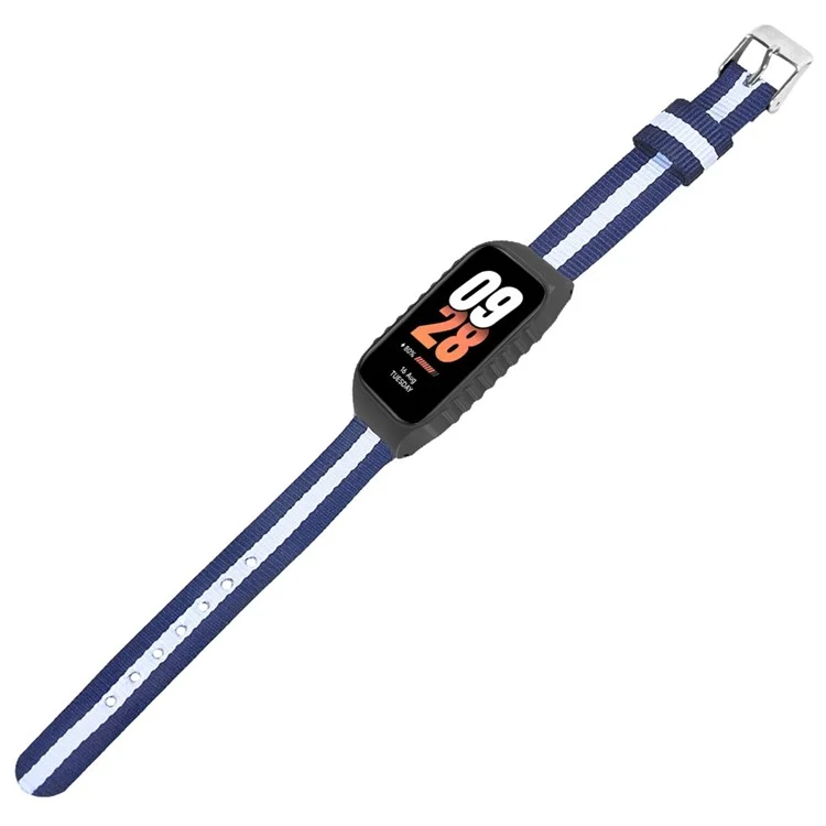 Para Xiaomi Smart Band 8 Active / Correa de Reloj Redmi Smart Band 2 Correa de Nailon con Caja - Azul + Rayas Blancas