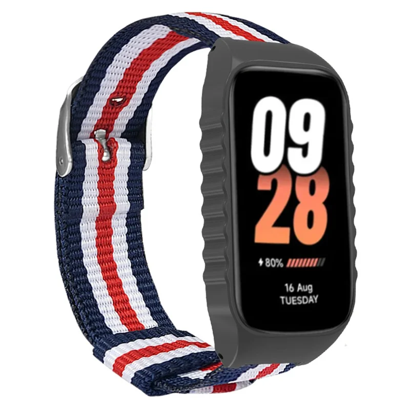 For Xiaomi Smart Band 8 Active / Redmi Smart Band 2 Watch Strap Nylon Wrist Band with Case - Five Stripes