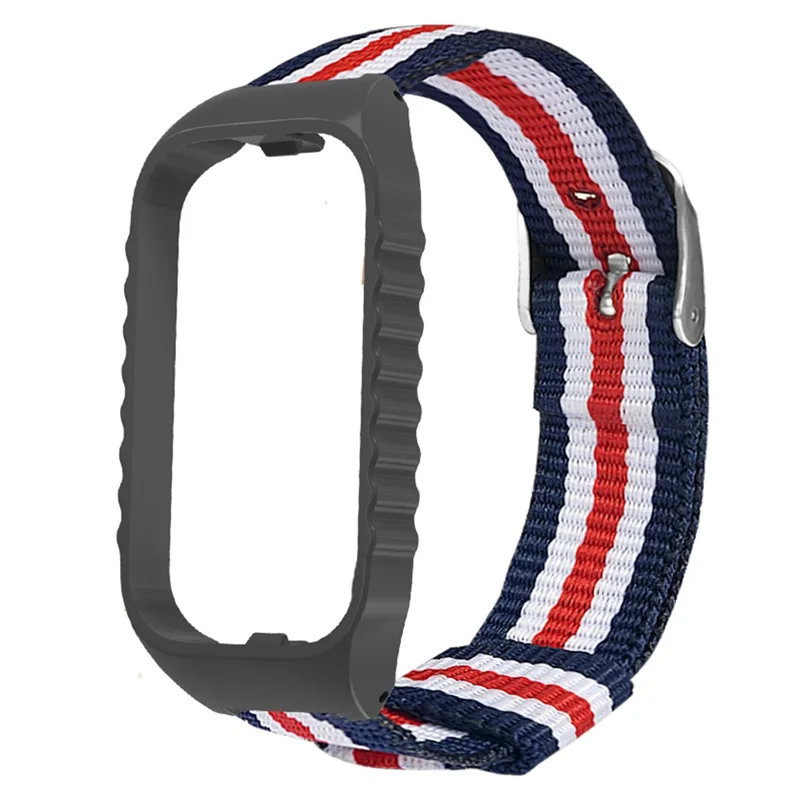 For Xiaomi Smart Band 8 Active / Redmi Smart Band 2 Watch Strap Nylon Wrist Band with Case - Five Stripes