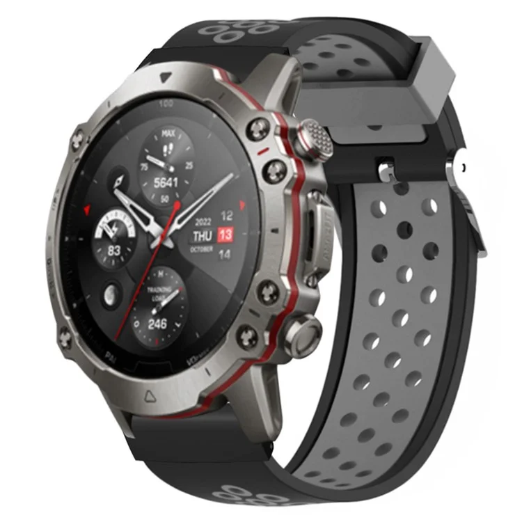 Для Huami Amazfit Falcon / Garmin Fenix 7 / 6 / 5 Dual Color Watch Band Silicone Strap with 22mm PC Connector - Black+Grey