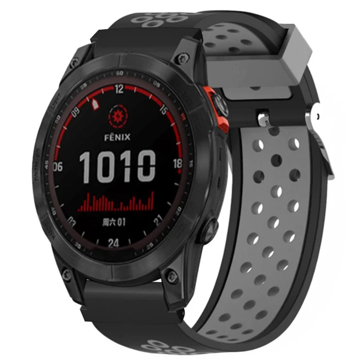 Для Huami Amazfit Falcon / Garmin Fenix 7 / 6 / 5 Dual Color Watch Band Silicone Strap with 22mm PC Connector - Black+Grey
