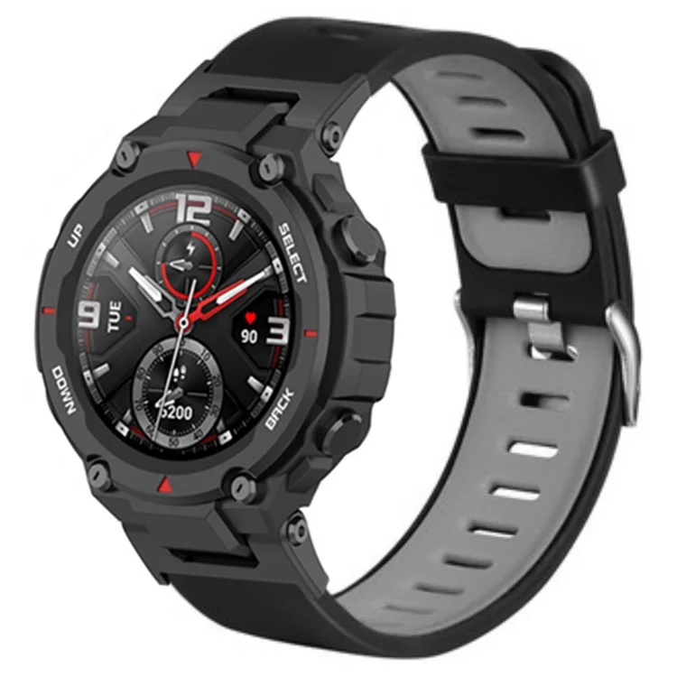For Huami Amazfit T-Rex / T-Rex Pro Silicone Watch Bands Dual Color Replacement Straps - Black+Grey