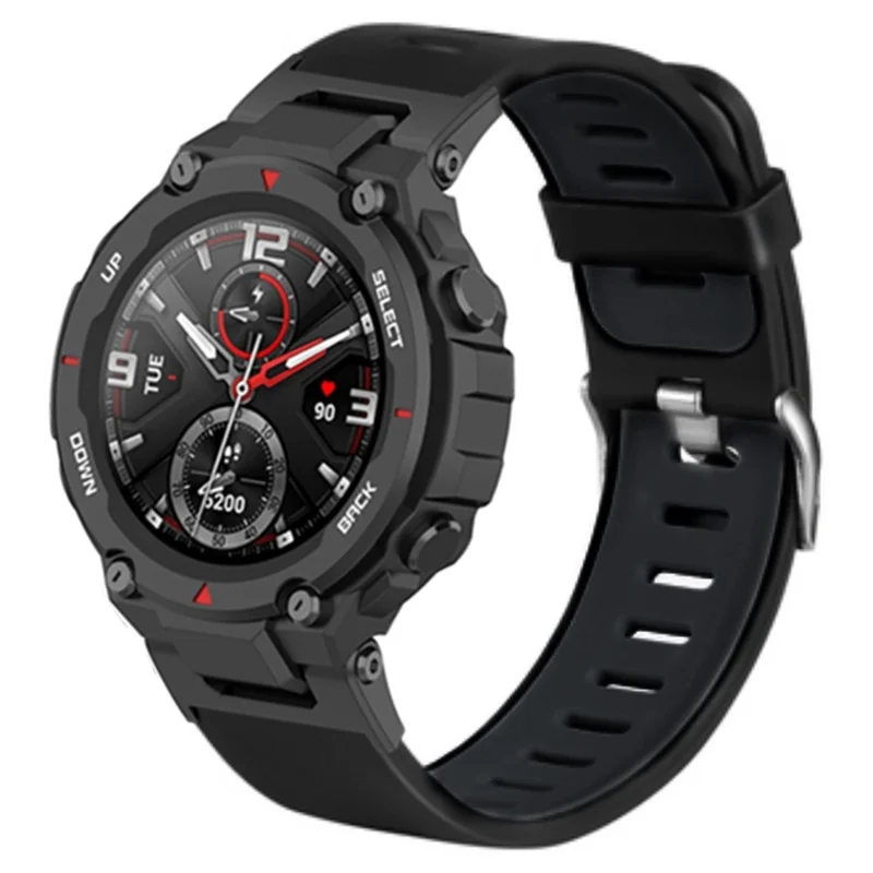 For Huami Amazfit T-Rex / T-Rex Pro Silicone Watch Bands Dual Color Replacement Straps - Black+Dark Grey