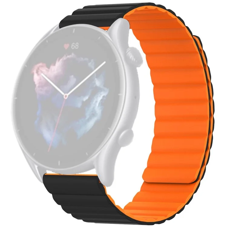 For Huami Amazfit GTS 4 / 3 / 2 / 1 / mini Magnetic Watch Band Universal 22mm Silicone Straps - Black+Orange