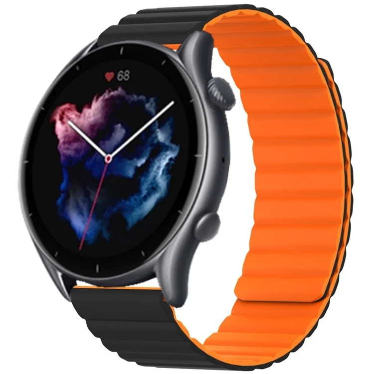 For Huami Amazfit GTS 4 / 3 / 2 / 1 / mini Magnetic Watch Band Universal 22mm Silicone Straps - Black+Orange