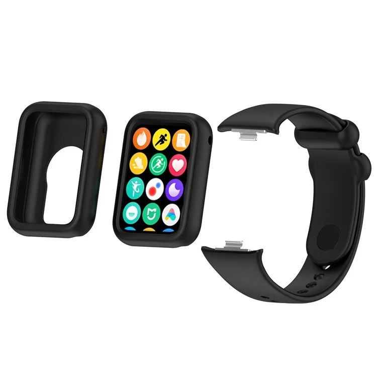 Für Xiaomi Smart Band 8 Pro Uhrenarmband Silikon Anti-Scratch-Riemen mit Gehäuse - Schwarz