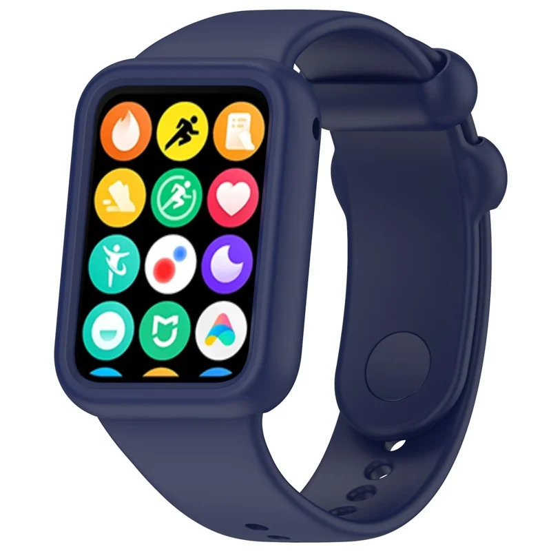 For Xiaomi Smart Band 8 Pro Watch Band Silicone Anti-scratch Strap with Case - Navy Blue