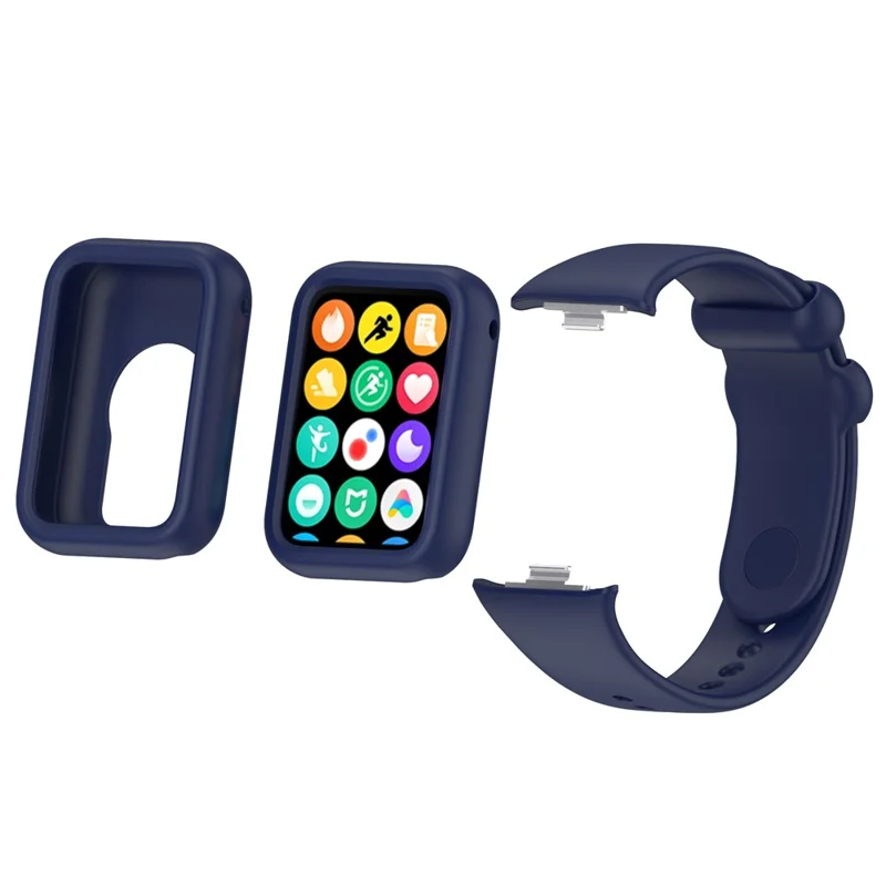 For Xiaomi Smart Band 8 Pro Watch Band Silicone Anti-scratch Strap with Case - Navy Blue