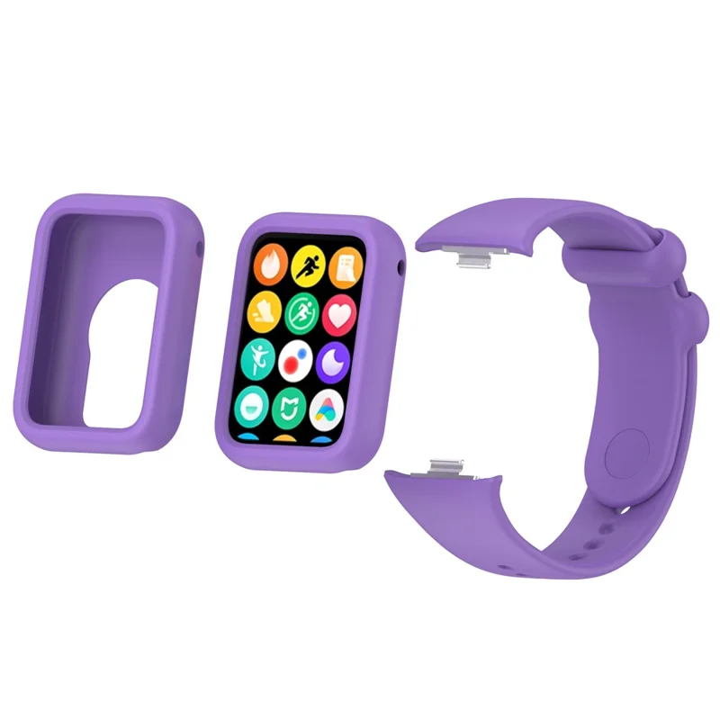 For Xiaomi Smart Band 8 Pro Watch Band Silicone Anti-scratch Strap with Case - Purple
