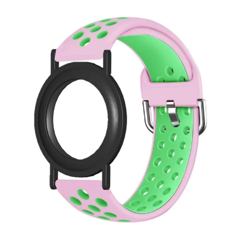Silicone Strap for Apple AirTag Tracker PC Frame Holder Dual Color Adjustable Band Bracelet - Pink+Green