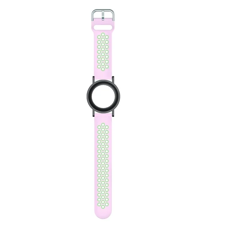 Silicone Strap for Apple AirTag Tracker PC Frame Holder Dual Color Adjustable Band Bracelet - Pink+Green