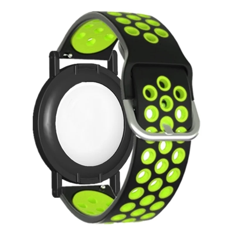 Silicone Strap for Apple AirTag Tracker PC Frame Holder Dual Color Adjustable Band Bracelet - Black+Green