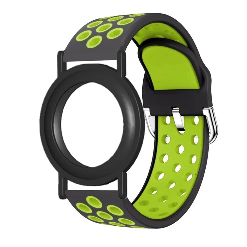 Silicone Strap for Apple AirTag Tracker PC Frame Holder Dual Color Adjustable Band Bracelet - Black+Green