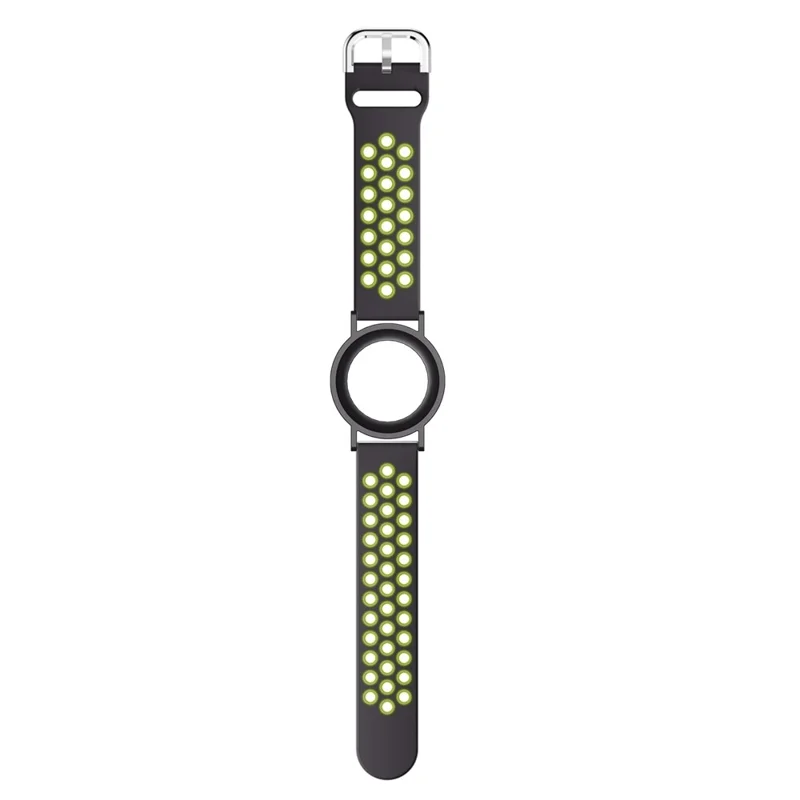 Silicone Strap for Apple AirTag Tracker PC Frame Holder Dual Color Adjustable Band Bracelet - Black+Green