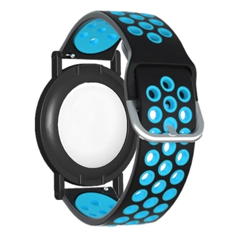 Silicone Strap for Apple AirTag Tracker PC Frame Holder Dual Color Adjustable Band Bracelet - Black+Blue