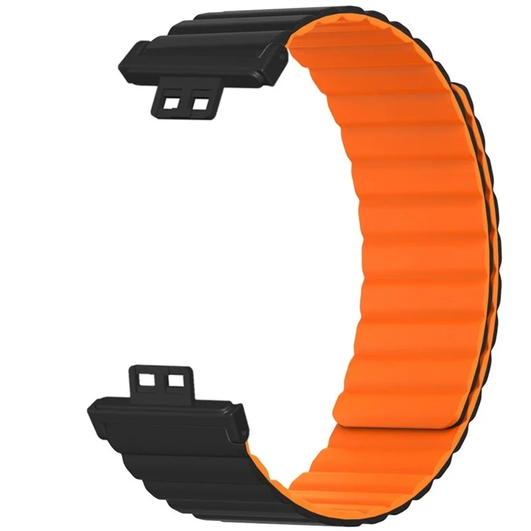 For Huawei Watch Fit / Watch Fit Special Edition Watch Band Magnetic Silicone Strap Replacement - Black+Orange