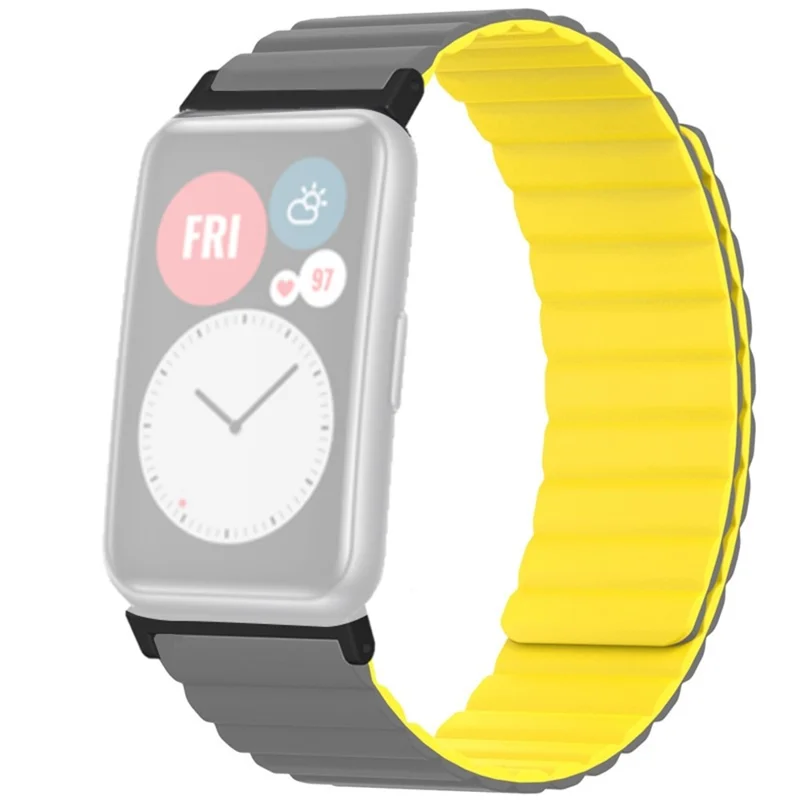 For Huawei Watch Fit / Watch Fit Special Edition Watch Band Magnetic Silicone Strap Replacement - Grey+Yellow