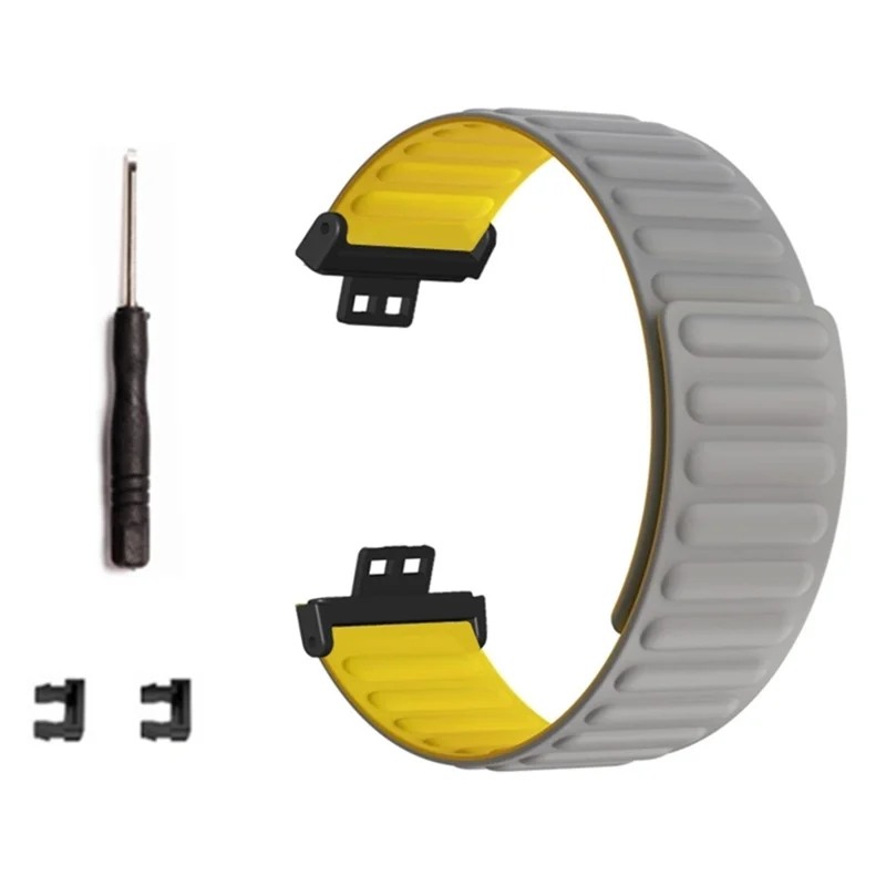 For Huawei Watch Fit / Watch Fit Special Edition Watch Band Magnetic Silicone Strap Replacement - Grey+Yellow