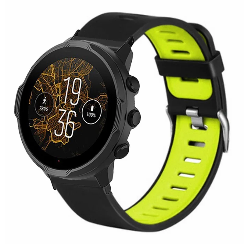 Para Suunto Spartan Sport Wrist HR Baro / Suunto 7 Pulseras de reloj de silicona de dos colores - Negro+Verde