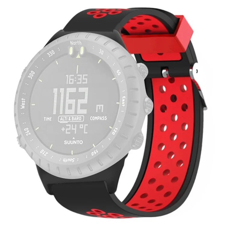 For Suunto Core Silicone Watch Bands Dual Color Breathable 22mm Sport Straps - Black+Red