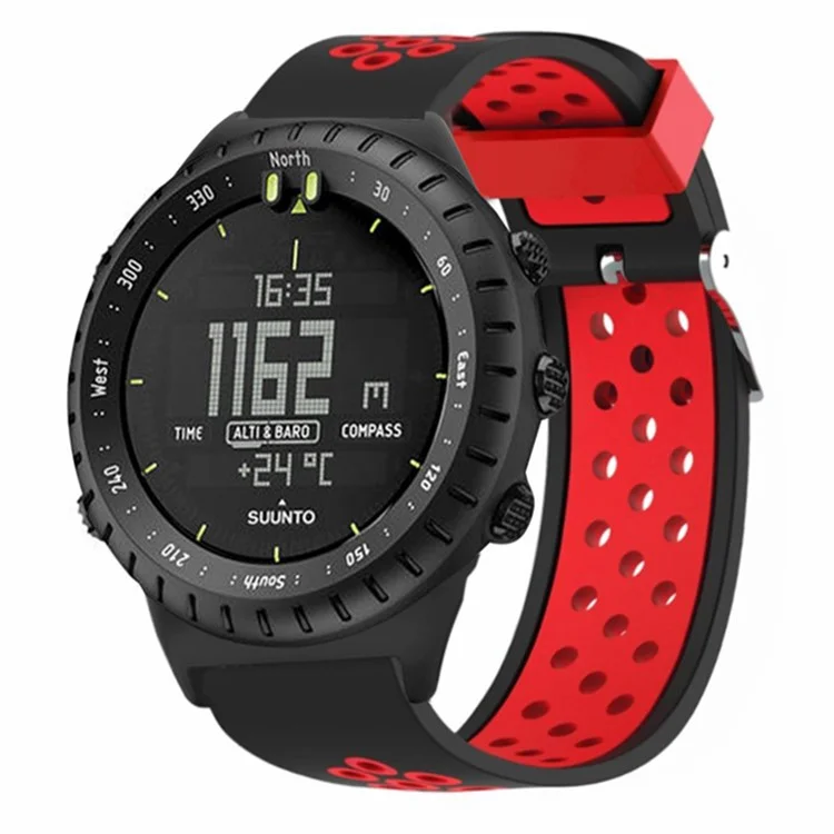 For Suunto Core Silicone Watch Bands Dual Color Breathable 22mm Sport Straps - Black+Red