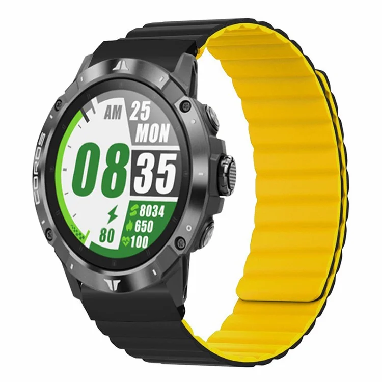 For Coros Vertix 2 / Garmin Fenix 7X / 6X / 5X Silicone Watch Band Magnetic Strap Replacement with 26mm PC Connector - Black+Yellow