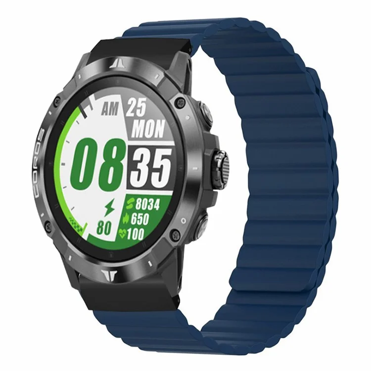 For Coros Vertix 2 / Garmin Fenix 7X / 6X / 5X Silicone Watch Band Magnetic Strap Replacement with 26mm PC Connector - Dark Blue