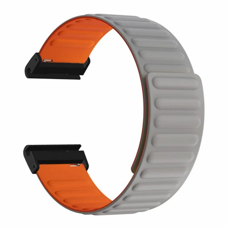 For Coros Vertix 2 / Garmin Fenix 7X / 6X / 5X Silicone Watch Band Magnetic Strap Replacement with 26mm PC Connector - Grey+Orange