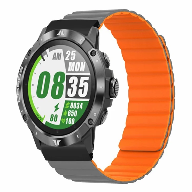 For Coros Vertix 2 / Garmin Fenix 7X / 6X / 5X Silicone Watch Band Magnetic Strap Replacement with 26mm PC Connector - Grey+Orange